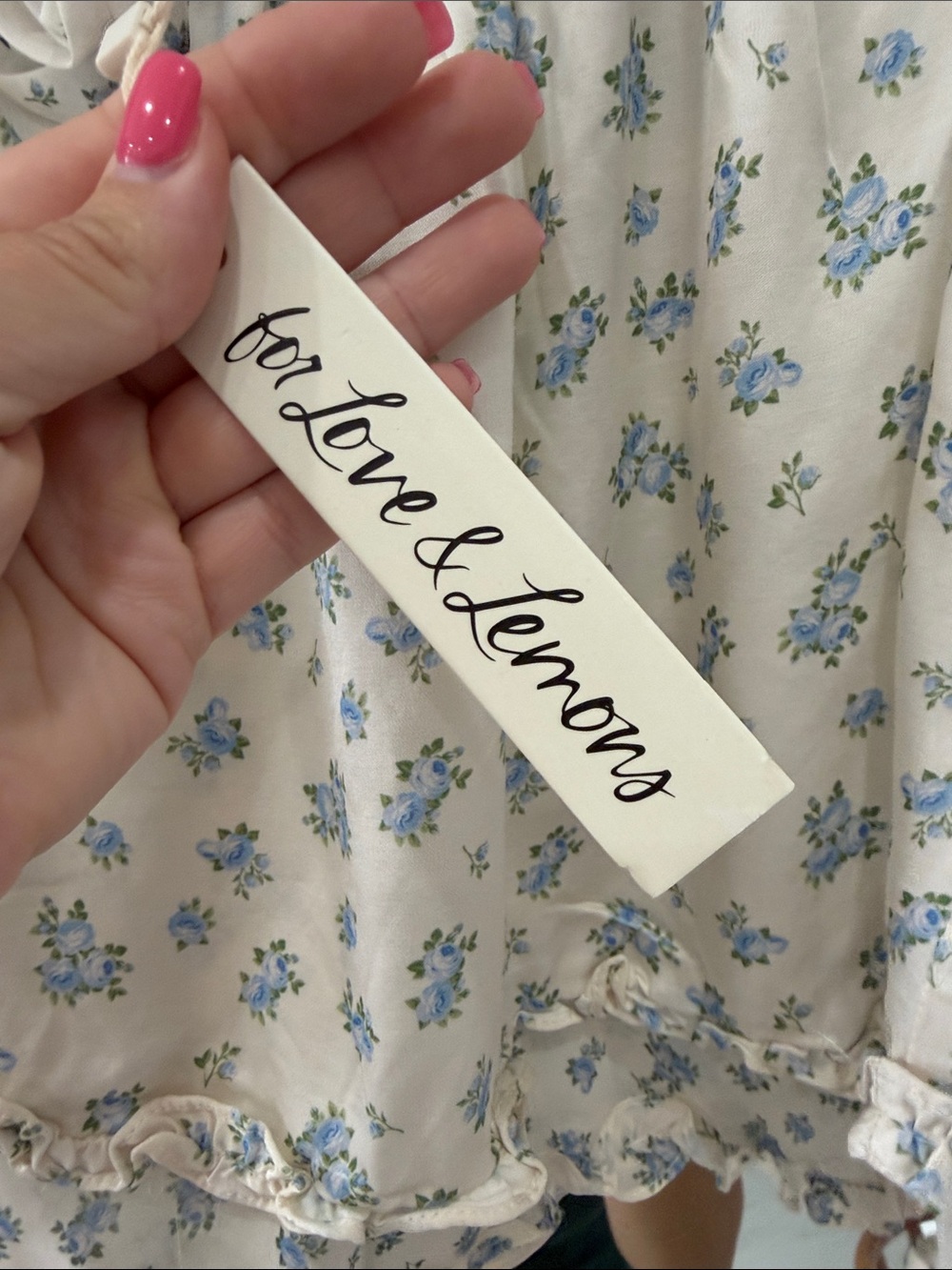 NWT For Love And Lemons Cream Mini Skirt with Blue Floral Print - Picture 4 of 6